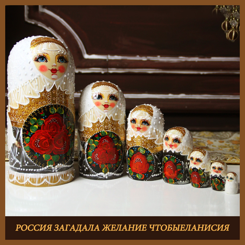 Russian Rookuova Lovely 7 floors Delicate Girls Birthday Gifts Linden Wood Gift Wood Painted Dolls