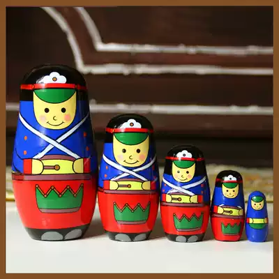 Russian doll soldier wooden doll 5-layer children's boy creative toy imported painting