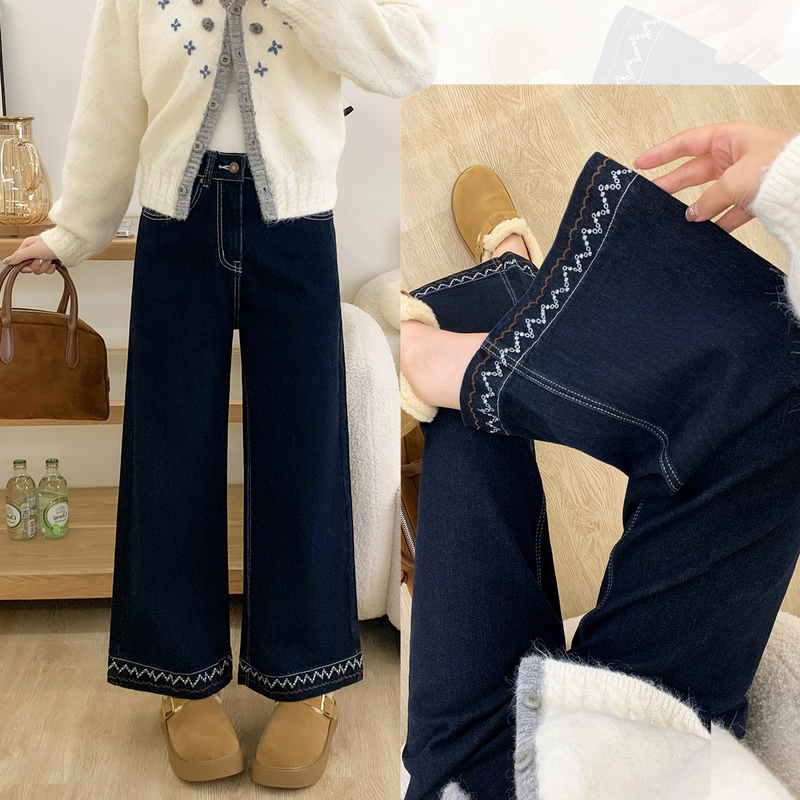 Dark Blue Straight-Leg Jeans for Women 2026 New Style Plus Size Slimming Pear-Shaped Body Loose Cropped Wide-Leg Pants Dark Blue Straight-Leg Jeans for Women 2026 New Style Plus Size Slimming Pear-Shaped Body Loose Cropped Wide-Leg Pants