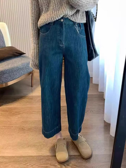 白色直筒牛仔裤女春季新款胖妹妹大码高腰宽松显瘦小个子阔腿裤子