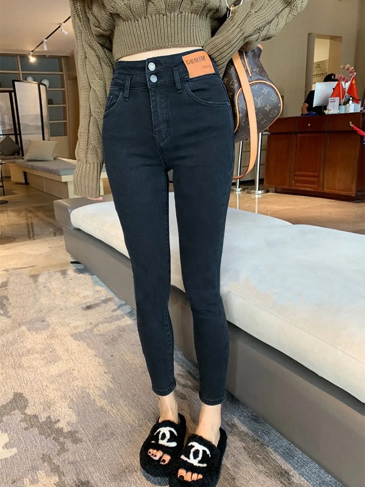 New Fall Flexibility Black Jeans Woman Big Yard Fat Sister Skin Son-shaped Pear Body Pants