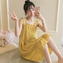 Summer Ins Fairy Wind Pure Cotton Harnesses Sleeping Skirts women Summer Korean version Fresh sweet and loose Thin Princess Pyjamas