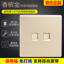 Type 86 Champagne Golden Double Port Network Socket Panel Broadband Network Module Switch Socket panel Two computers