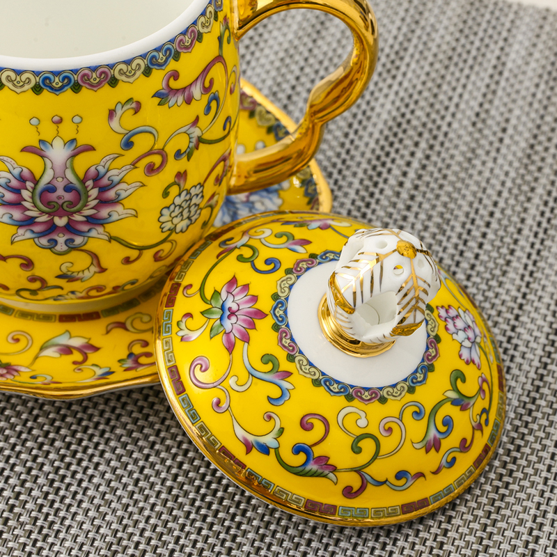 Jingdezhen Chinese archaize ceramic powder enamel high - grade dish of tea cups with handles tea gifts home office