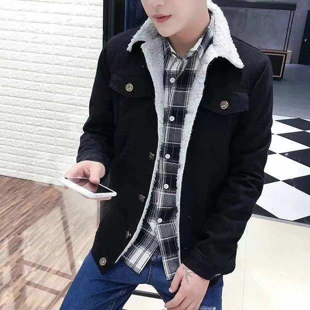 Mùa đông nam cộng với nhung len lông cừu dày denim Hàn Quốc bf Cặp đôi nam mẫu áo khoác cotton ấm trdaZztWGE