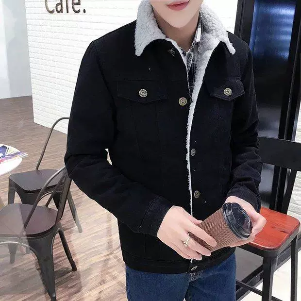 Mùa đông nam cộng với nhung len lông cừu dày denim Hàn Quốc bf Cặp đôi nam mẫu áo khoác cotton ấm trdaZztWGE