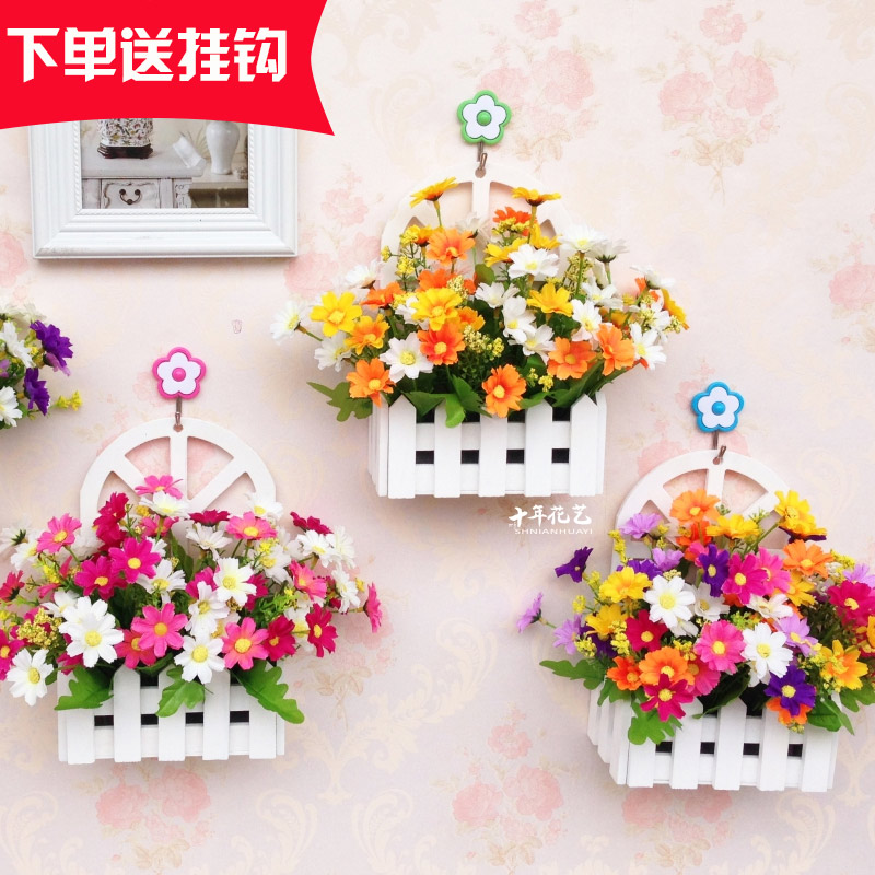 Wall hanging fence set simulation fake flower hanging basket wall decoration hanging basket indoor wall hanging decoration wall decoration flower art