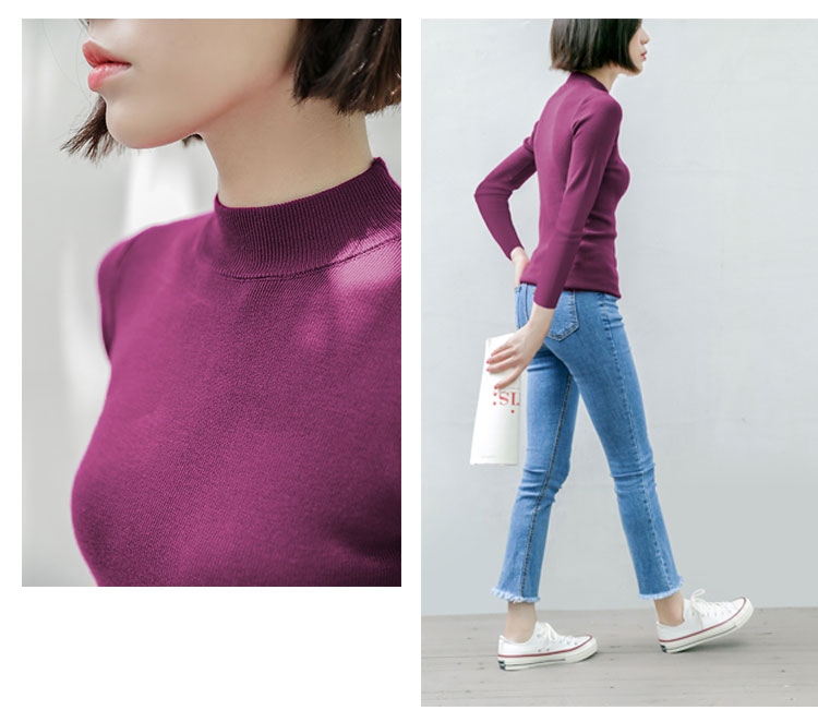 Áo len dệt kim nữ tay dài mùa thu và mùa đông 2018 Mới nhỏ nửa cao cổ áo skinny skinny tay áo dài áo khoác len