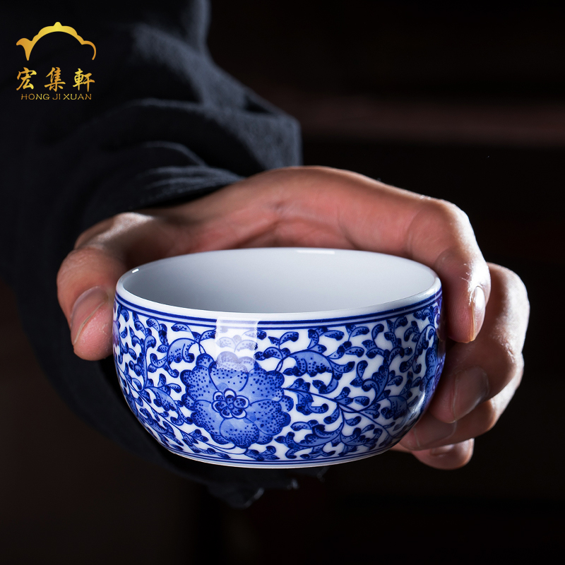 Jingdezhen ceramics hand - made porcelain teacup master cup single cup sample tea cup kung fu tea cups porcelain lotus flower