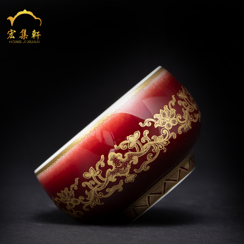 Lang, jingdezhen up glaze master cup single CPU kung fu paint sample tea cup ruby red glaze to use large cups individual cup