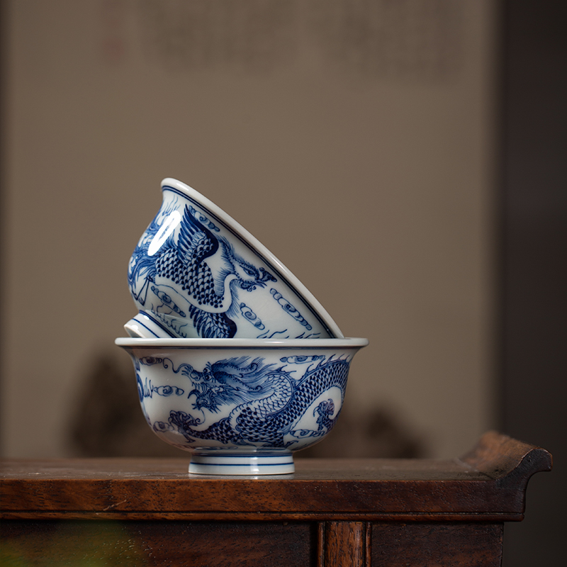 The Master cup single CPU hand - made porcelain jingdezhen ceramics longfeng triangle flowers pattern circle small cup bowl pressure hand cup for cup