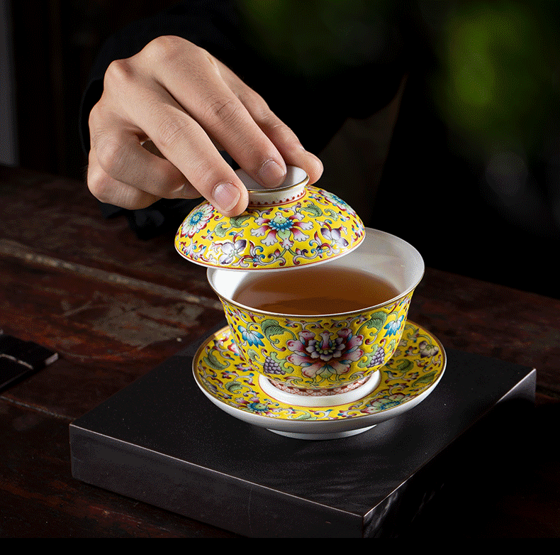 Jingdezhen tea colored enamel see colour tea tureen large hand - made bowl bowl kung fu tea set