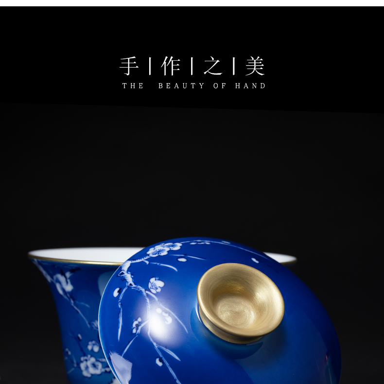 Jingdezhen blue and white painting of flowers and tea tureen hand - made ceramic tea tureen large bowl of kung fu tea set three tureen