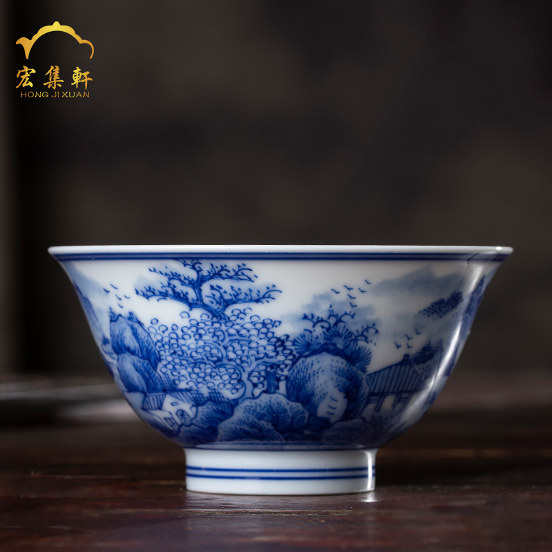 Hand - made single CPU individual cup of blue and white landscape perfectly playable cup master cup cup archaize of jingdezhen ceramic cups by Hand