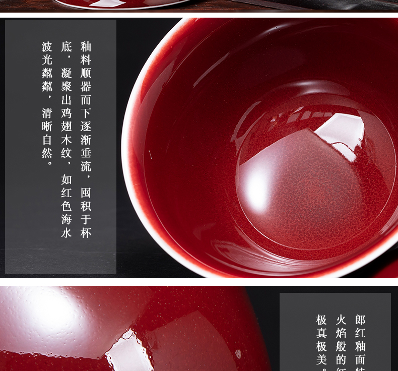 Ruby red three tureen tea bowl of jingdezhen ceramic cups only large red glaze teacup tureen tea bowl by hand