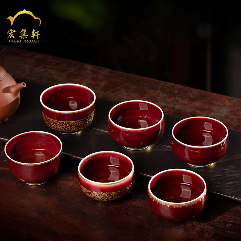 Lang, jingdezhen up glaze master cup single CPU kung fu paint sample tea cup ruby red glaze to use large cups individual cup