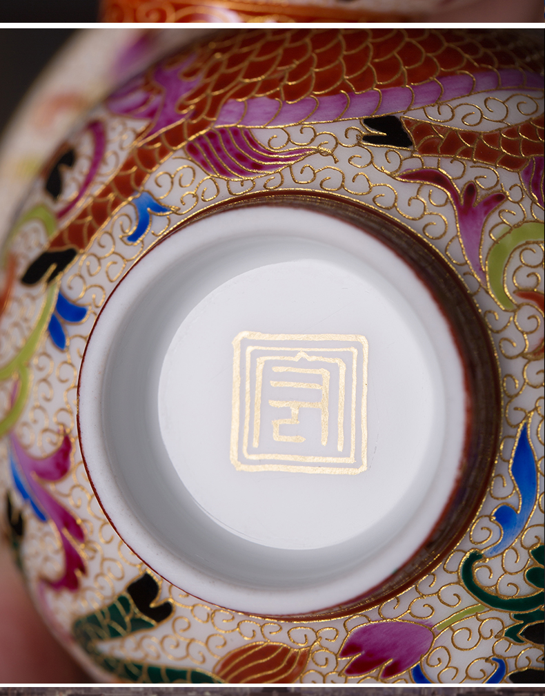 Colored enamel porcelain tureen teacups hand - made lion only three cups of tea bowl full manual jingdezhen kung fu tea set