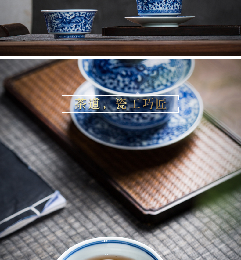 Hand made blue and white only three tureen large blue and white porcelain cups Chinese blue and white dragon wind restoring ancient ways people make tea bowl