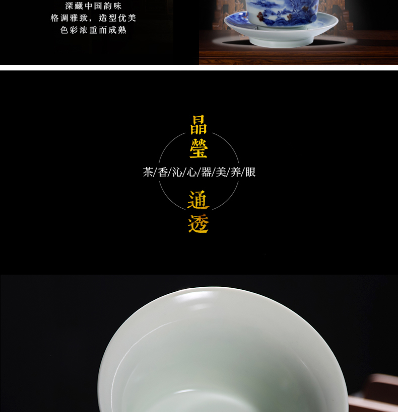Only three tureen of jingdezhen blue and white landscape large manual hand - made youligong three to make tea, a single use