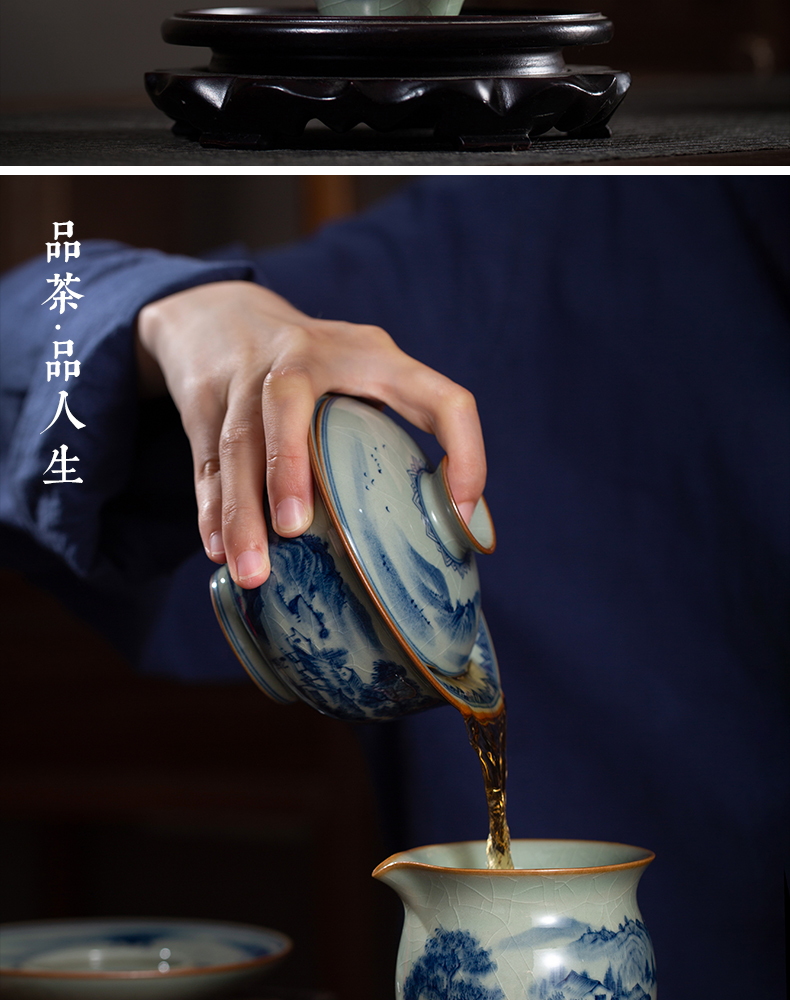 Blue and white maintain landscape old clay ceramic fair keller hand - made the start points of tea ware cup manual of jingdezhen tea service