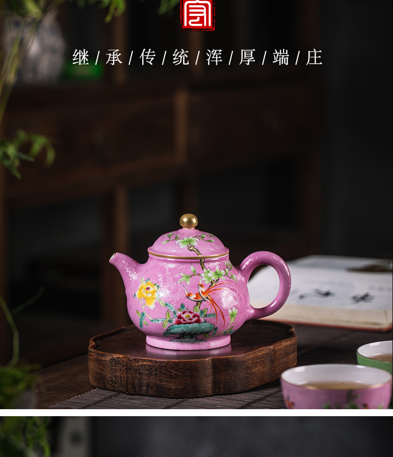 Hand - made ceramic famille rose flower pot with single pot kung fu filtration pot jingdezhen tea teapot by Hand