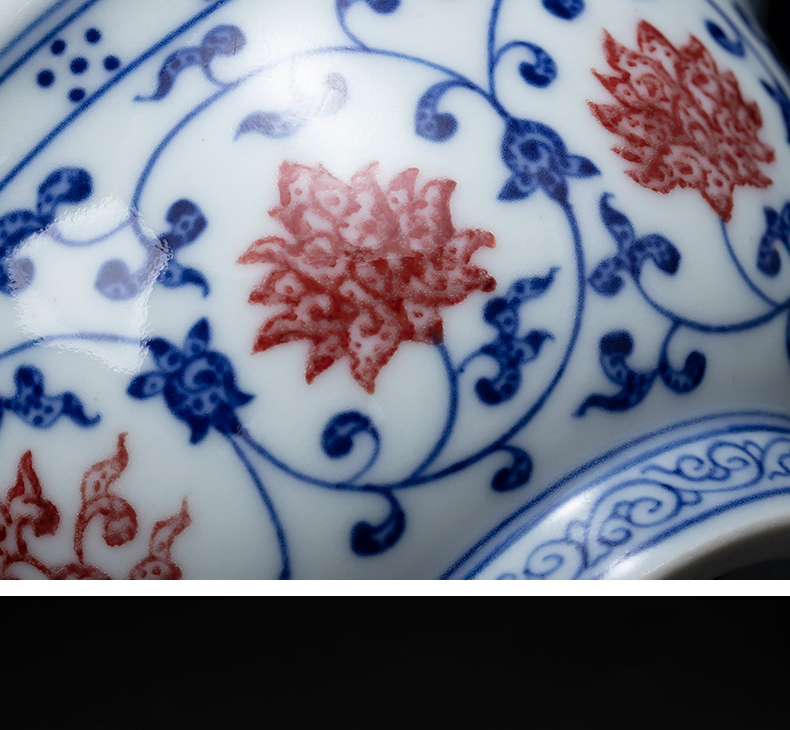 Jingdezhen porcelain youligong master cup hand - made imitated yongle bound branch lotus pressure hand cup cup bowl is blue and white