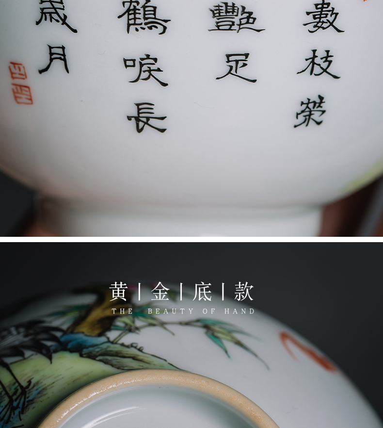 The Master cup single CPU single jingdezhen ceramic teacups hand - made teacup cranes peach cup small tea colored enamel inside and outside