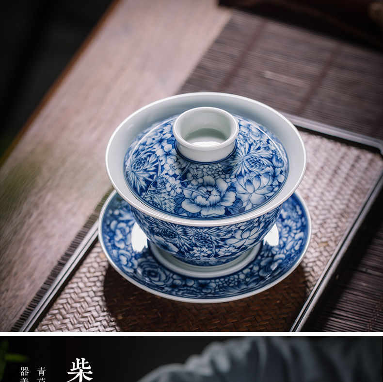 To burn only three tureen hand - made porcelain cups maintain flower tureen tea bowl of jingdezhen kung fu tea set by hand