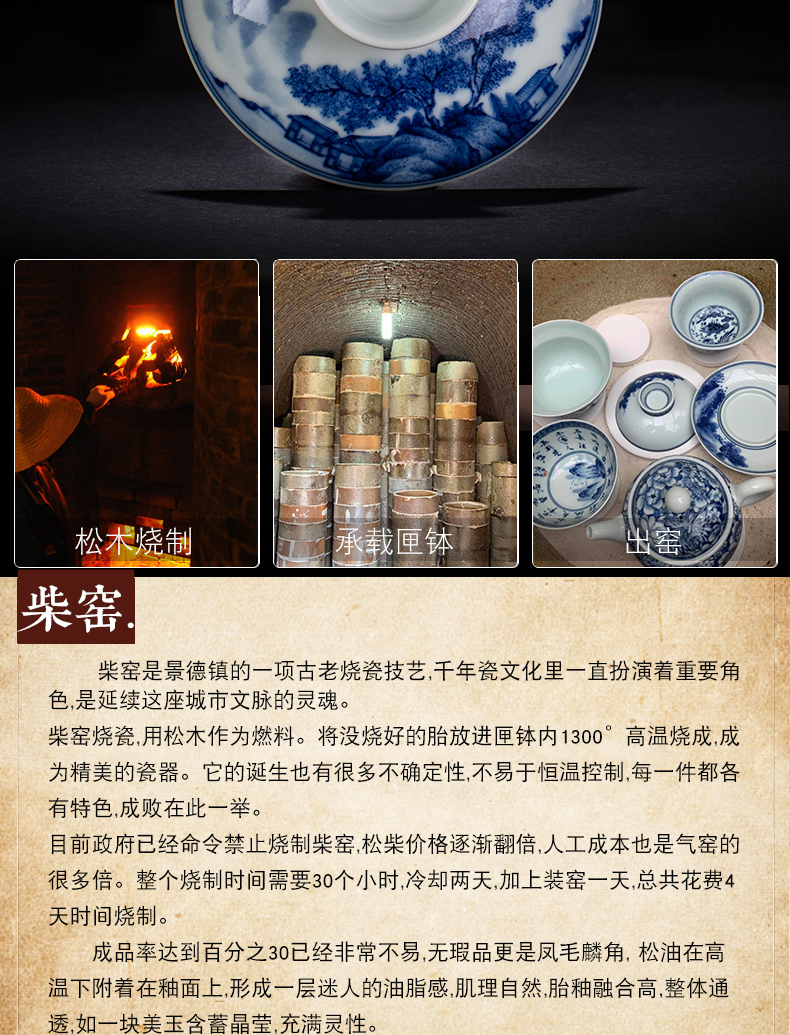 Jingdezhen blue and white hand hand draw landscape tureen maintain master cup of lesser tea bowl three bowls