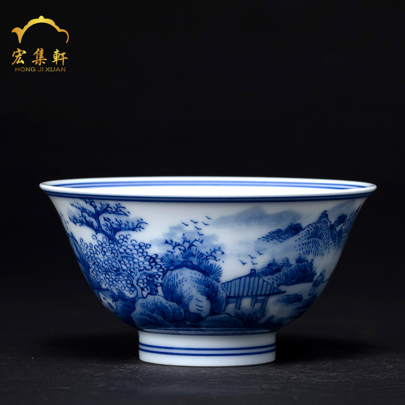 Hand - made single CPU individual cup of blue and white landscape perfectly playable cup master cup cup archaize of jingdezhen ceramic cups by Hand