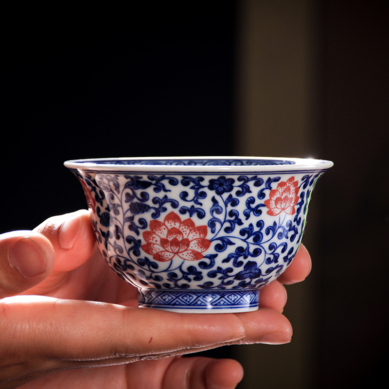 Pure manual hand - made ceramic masters cup of jingdezhen blue and white porcelain teacup single cup sample tea cup individual cup pressure hand cup