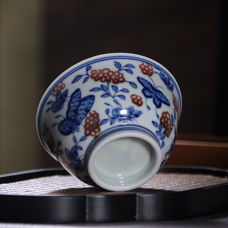 The Master cup single cup of jingdezhen blue and white youligong hand - made hand cup butterfly ceramic cup kung fu small tea cups