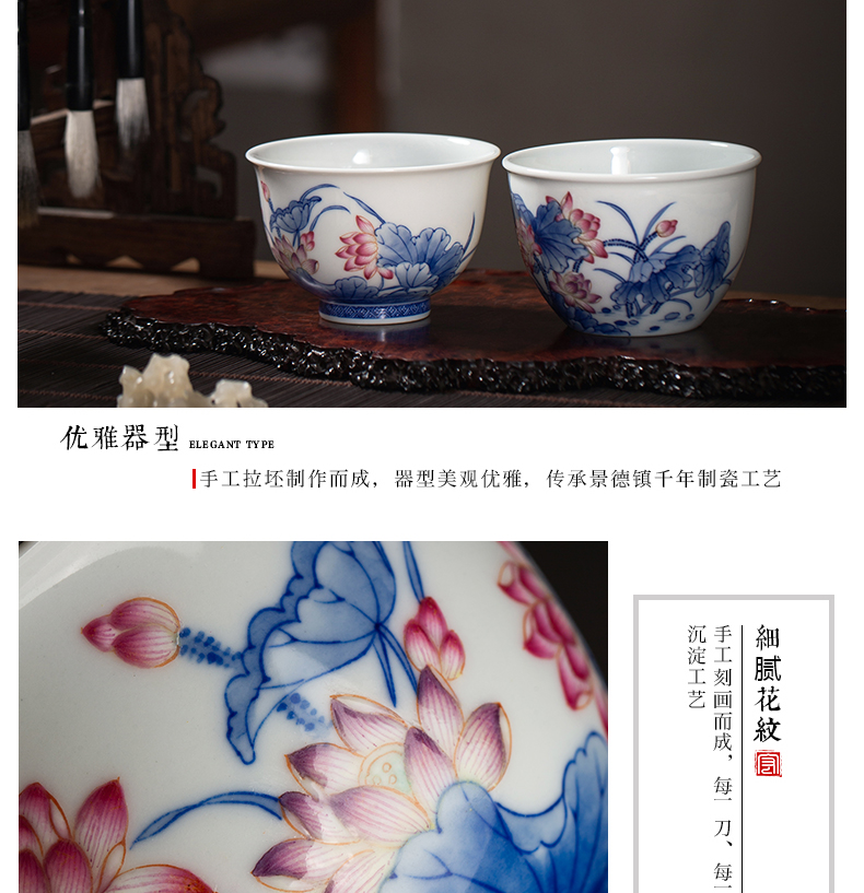 Colored enamel blue and white master cup personal special hand made lotus cup tea ceramic cups large - sized kung fu tea cups