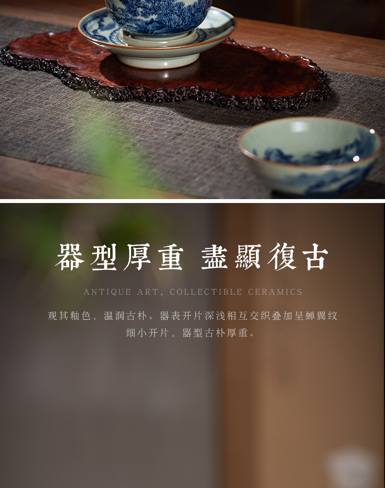 Only maintain tureen old clay archaize three tureen large blue and white painting landscape full jingdezhen tea bowl of tea set