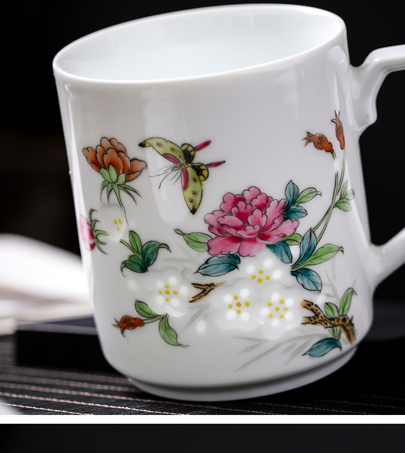 Jingdezhen ceramic hand - made pastel and exquisite tea cups with cover pure manual office home tea cups with cover