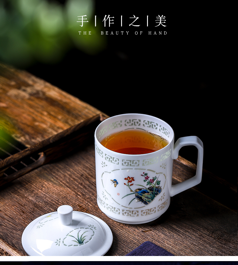 Office of jingdezhen ceramic cup hand - made pastel linglong cup high - capacity men 's and women' s cup cup cup home meeting