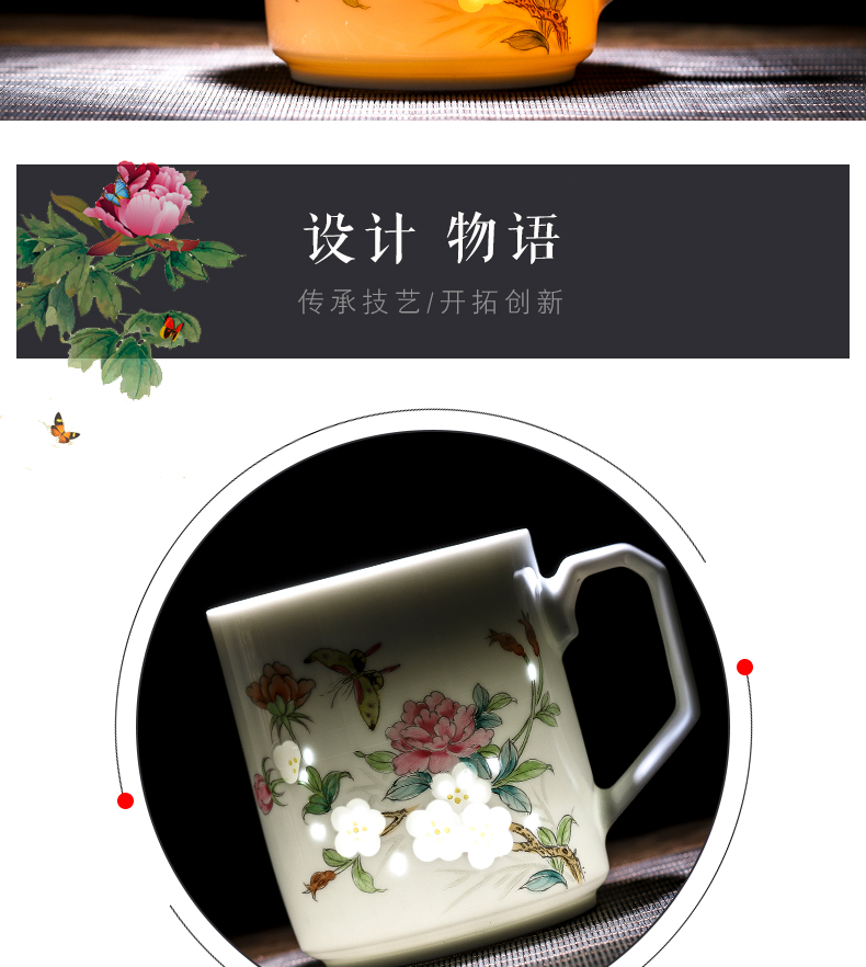 Jingdezhen ceramic hand - made pastel and exquisite tea cups with cover pure manual office home tea cups with cover