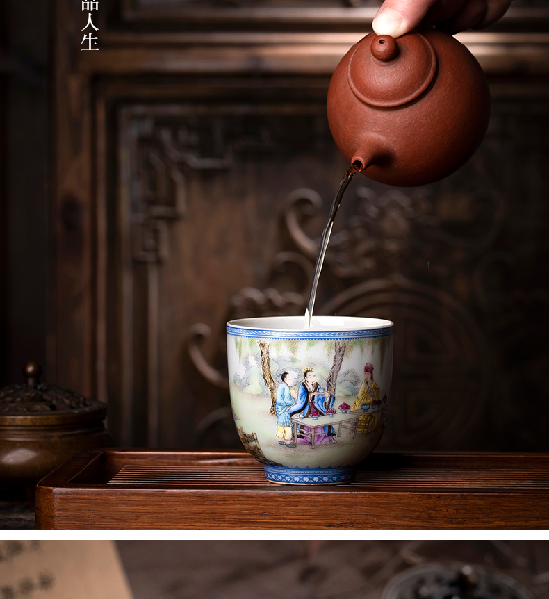 Colored enamel cup bowl jingdezhen ceramic masters cup of pure manual hand - made traditional antique figures in a single CPU