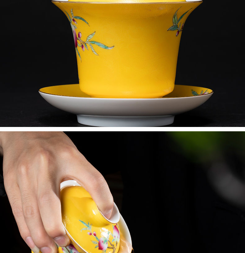 Jingdezhen tea powder enamel covered bowl bowl with a large steak nine peach all hand - made tea bowl to bowl