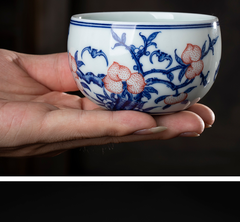 Youligong sample tea cup small bowl jingdezhen blue and white porcelain is all hand tea kungfu tea cup nine peaches masters cup