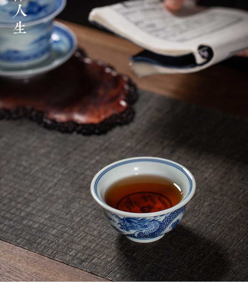The Master cup single CPU hand - made porcelain jingdezhen ceramics longfeng triangle flowers pattern circle small cup bowl pressure hand cup for cup