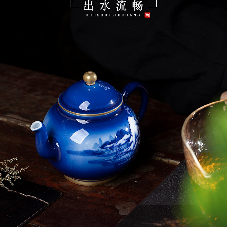 The teapot jingdezhen blue and white snow fuels The hand - made porcelain teapot single pot of kung fu tea pot all hand tea pot