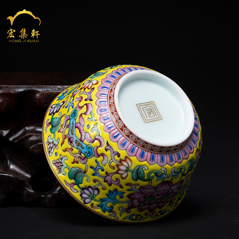 Jingdezhen tea kungfu tea set within the colored enamel cup blue butterfly masters cup single cup sample tea cup tea cup