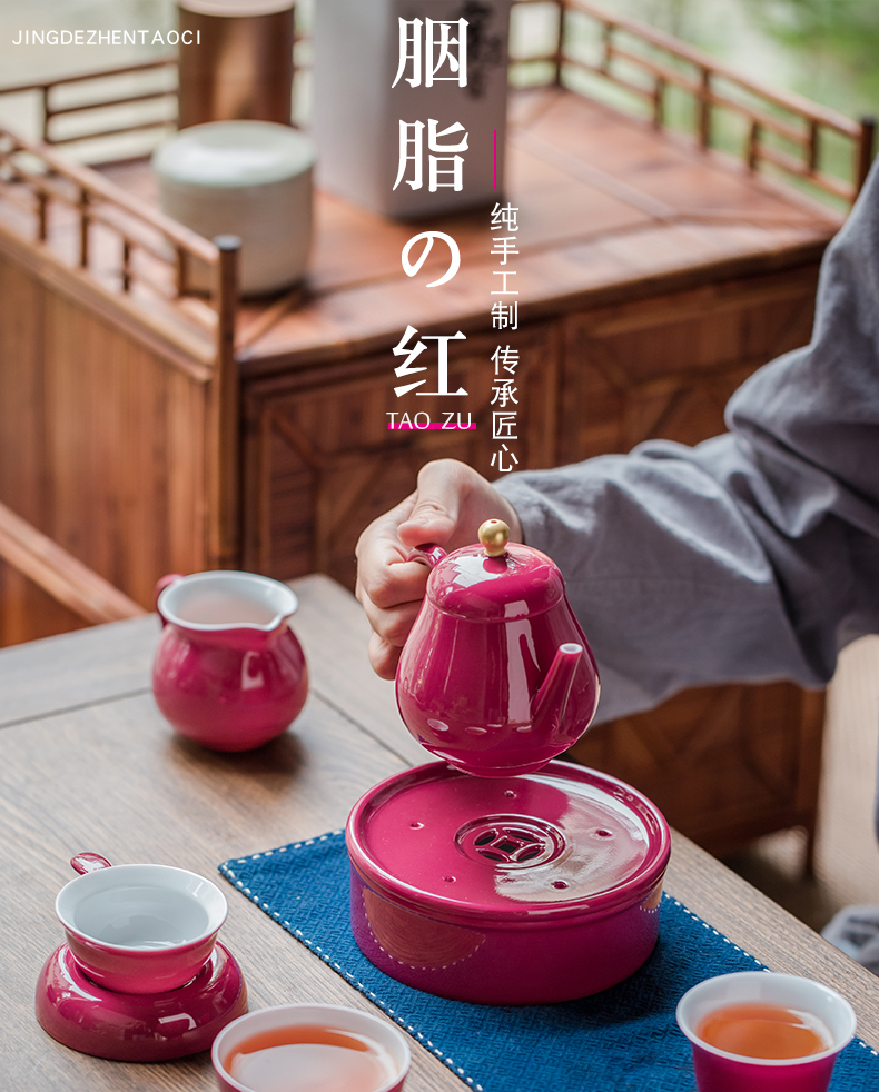 Jingdezhen ceramic carmine tureen bowl teapot teacup masters cup tea service of a complete set of household kung fu tea set