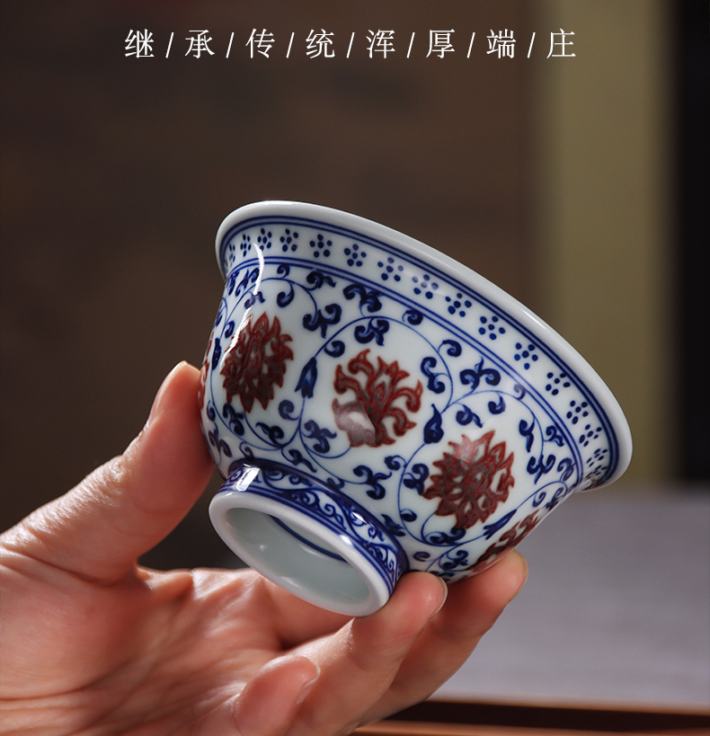 Youligong master cup single CPU hand - made porcelain cups yongle pressure hand cup of jingdezhen ceramic cups sample tea cup