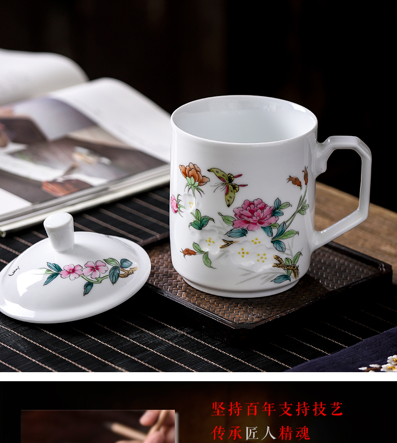 Jingdezhen ceramic hand - made pastel and exquisite tea cups with cover pure manual office home tea cups with cover