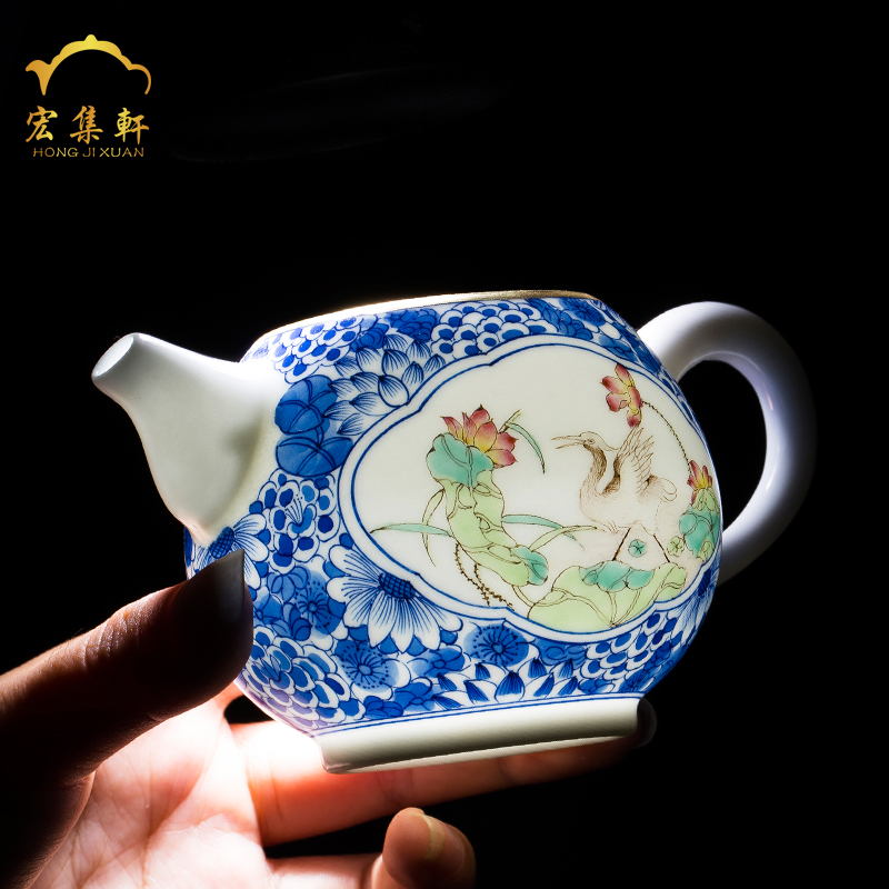 Teapot jingdezhen ceramic kung fu tea set manual porcelain enamel of filter tea hand single flower pot