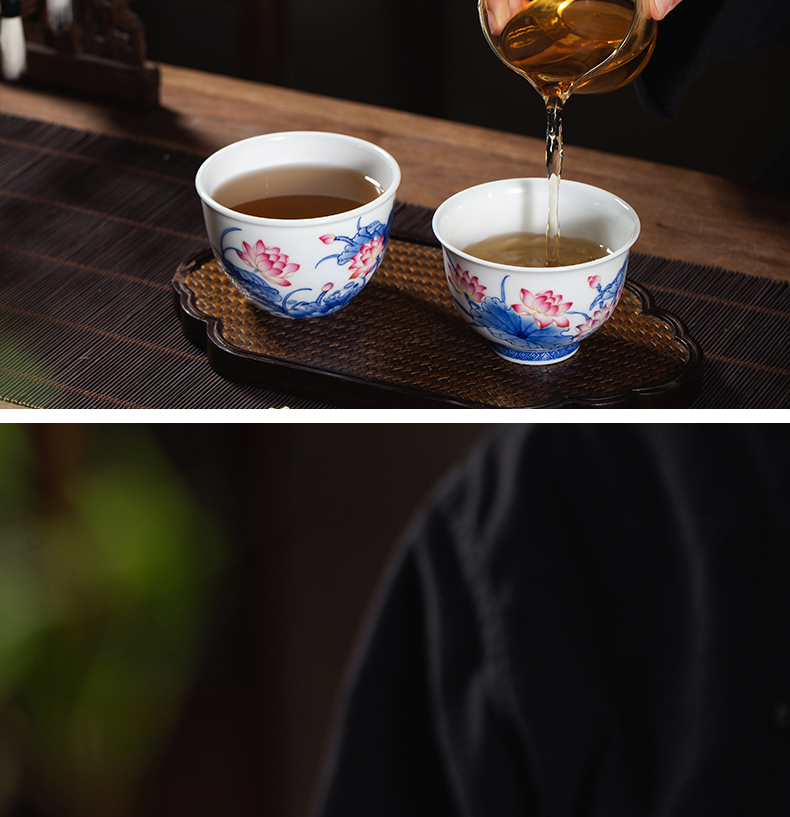 Colored enamel blue and white master cup personal special hand made lotus cup tea ceramic cups large - sized kung fu tea cups