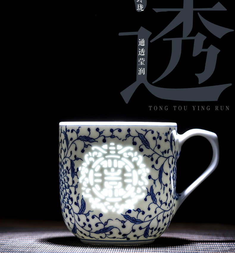 Jingdezhen ceramic cup every hatch cover cup all hand man high - capacity office teacups hand - made porcelain linglong cup