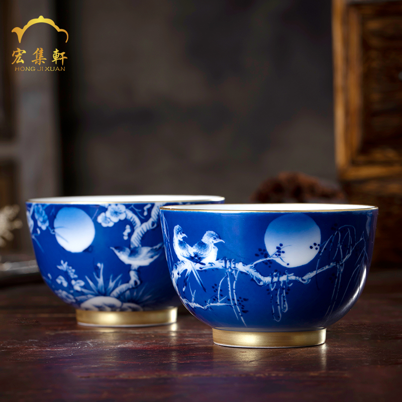 Blue pay-per-tweet kung fu tea bowl cups master cup of jingdezhen ceramic checking sample tea cup noggin single CPU